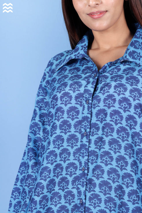 Cotton Silk Tennis Dress In Block Print