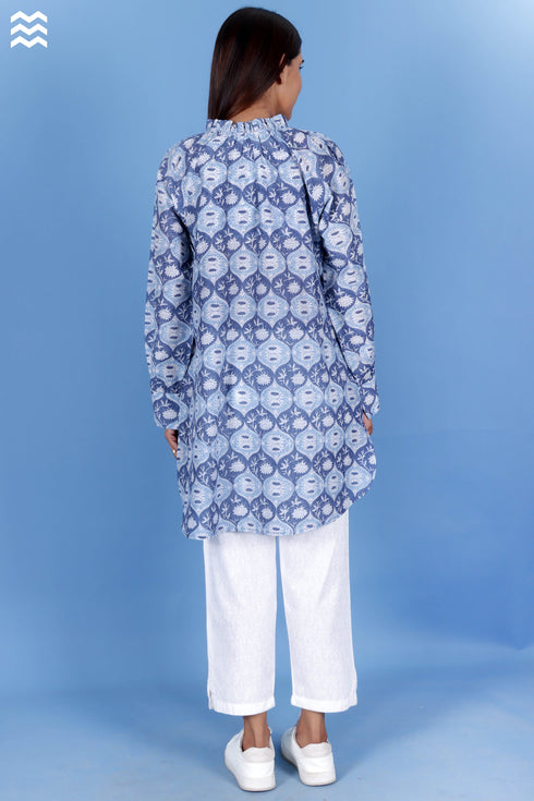 Cotton Silk Short Poiret Top In Block Print