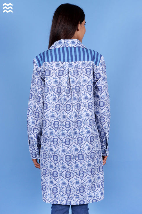 Cotton Slub Boyfriend Dress In Block Print