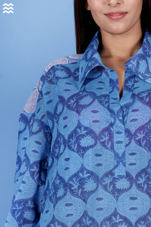 Mulmul Cotton Beach Shirt In Block Print