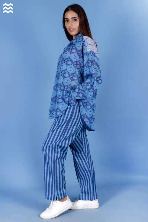 Mulmul Cotton Beach Shirt In Block Print