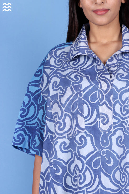 Mulmul Cotton Beach Shirt In Block Print