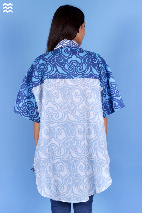 Mulmul Cotton Beach Shirt In Block Print