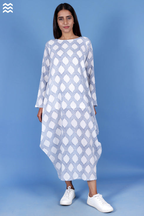 Crepe Cotton Bobo Dress In Block Print