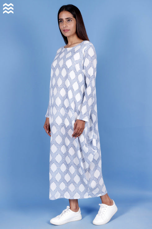 Crepe Cotton Bobo Dress In Block Print