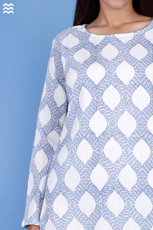 Crepe Cotton Bobo Dress In Block Print