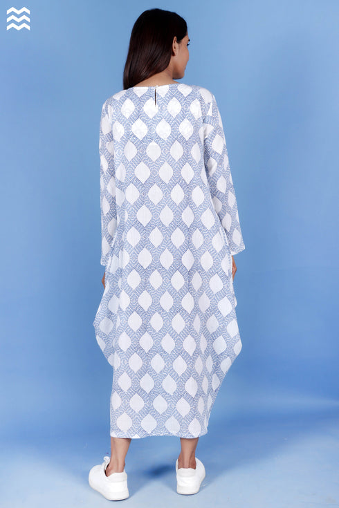 Crepe Cotton Bobo Dress In Block Print