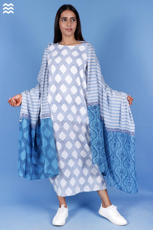 Crepe Cotton Bobo Dress In Block Print