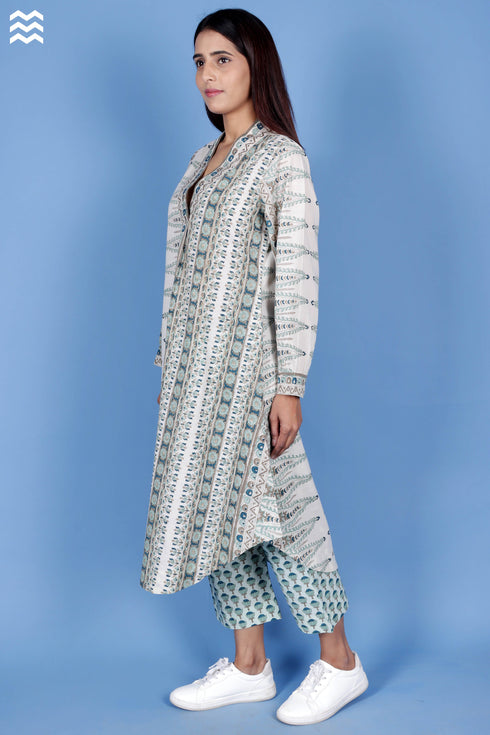 Cotton Slub Classic V-neck Top In Block Print