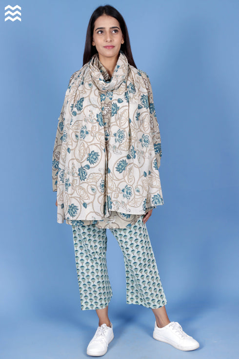 Cotton Silk Oversized Boyfriend Shirt In Floral Block Print