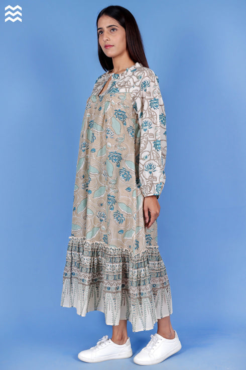 Cotton Silk Walton Dress In Block Print