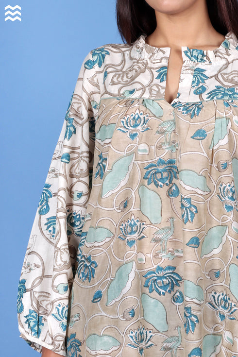 Cotton Silk Walton Dress In Block Print