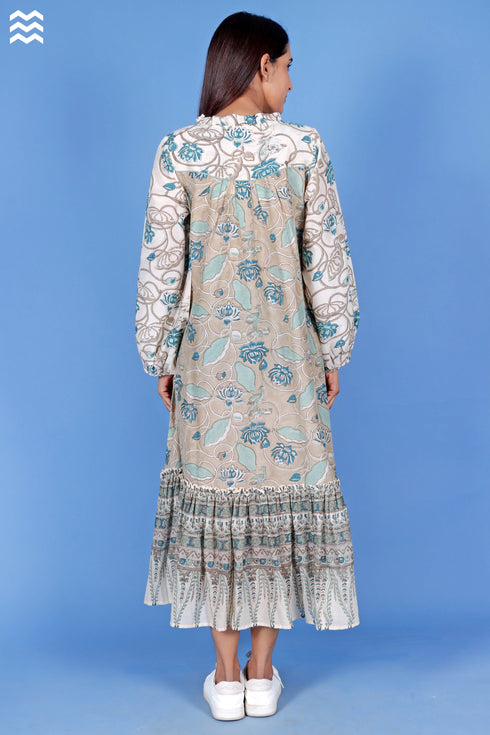 Cotton Silk Walton Dress In Block Print