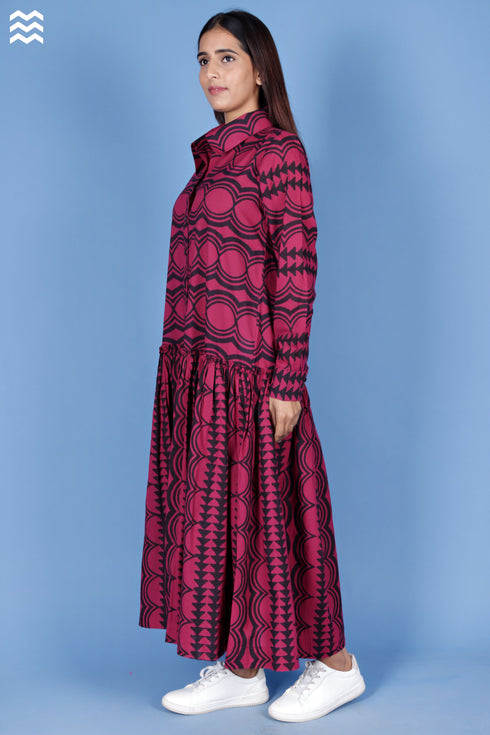 Cambric Cotton Long Martini Dress In Graphic Print