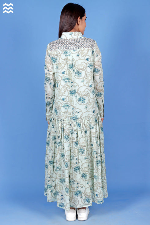 Mulmul Cotton Shirt Dress In Floral Block Print