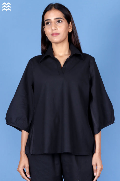 Cambric Cotton Skirt Top in Black