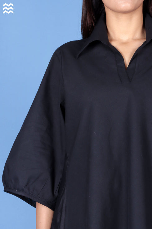 Cambric Cotton Skirt Top in Black