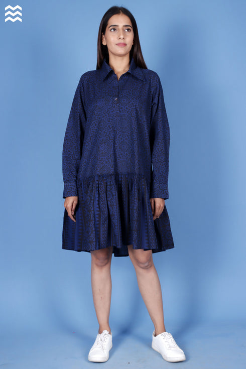 Cambric Cotton Short Martini Dress In Graphic Print