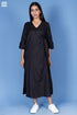 Cotton Silk Maxi Wrap Dress In Black
