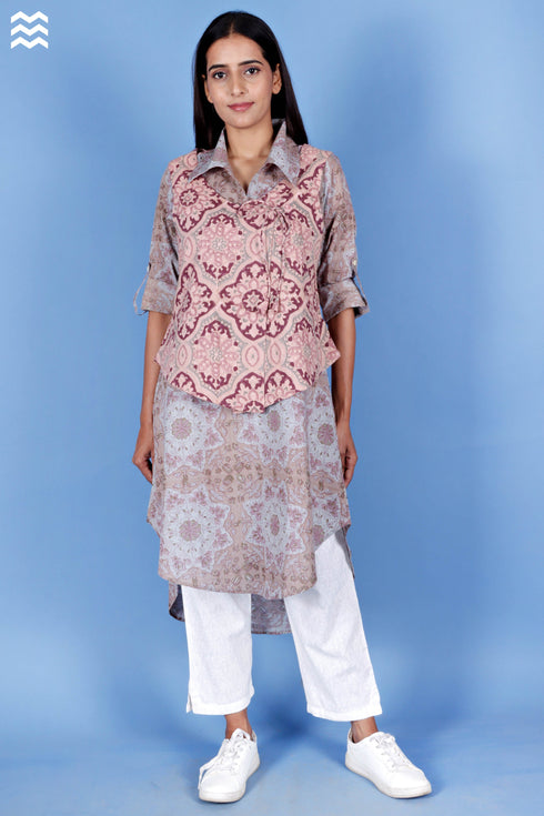 Khaadi Cotton Tilda Sleeveless Jacket In Block Print