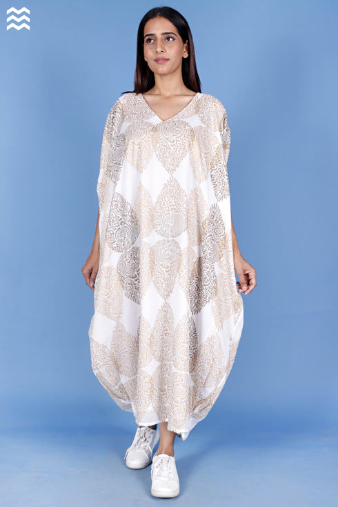 Mulmul Cotton Momba Top In Gold Block Print