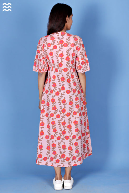 Slub Cotton Long Wrap Dress In Graphic Block Print