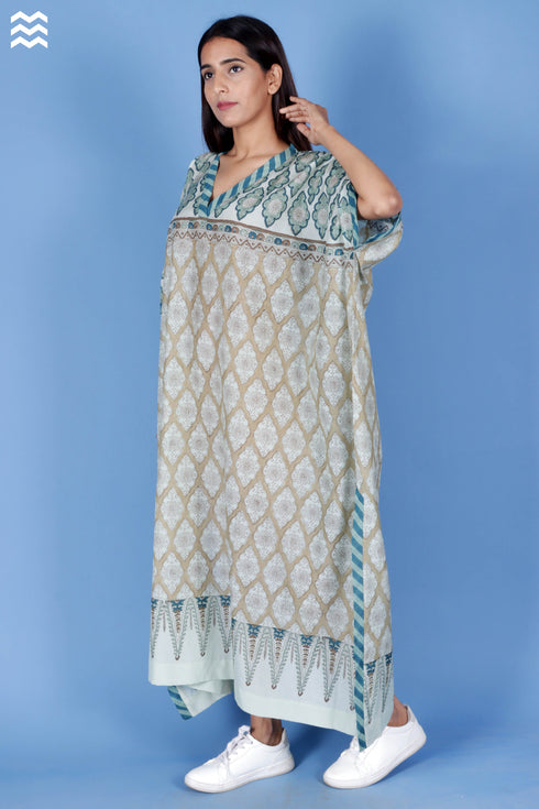 Cotton Silk Cher Caftan In Assorted Block Print