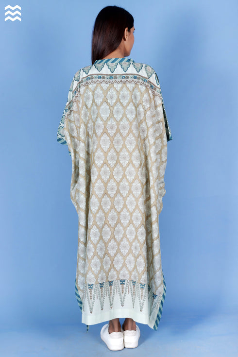 Cotton Silk Cher Caftan In Assorted Block Print