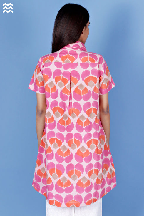 Cambric Cotton Zoom Dress In Graphic Block Print