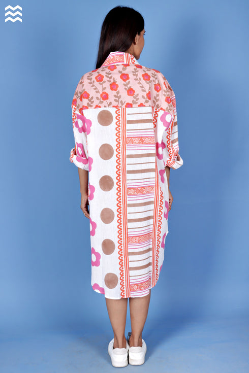 Crepe Cotton Beach Shirt In Block Print