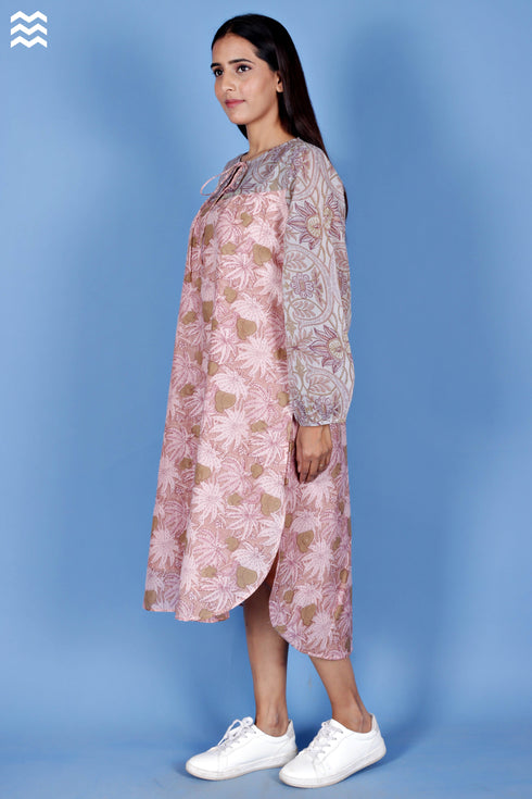 Cotton Silk Plakka Dress In Floral Block Print