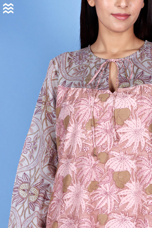 Cotton Silk Plakka Dress In Floral Block Print