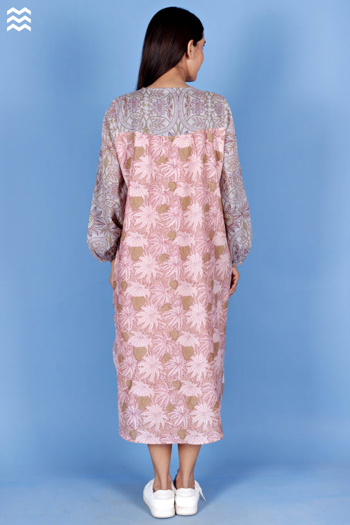 Cotton Silk Plakka Dress In Floral Block Print
