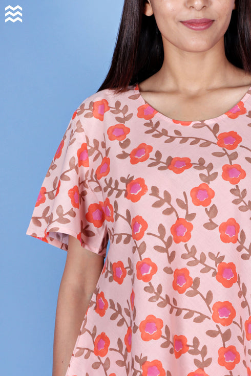 Cambric Cotton Top in Floral Block Print