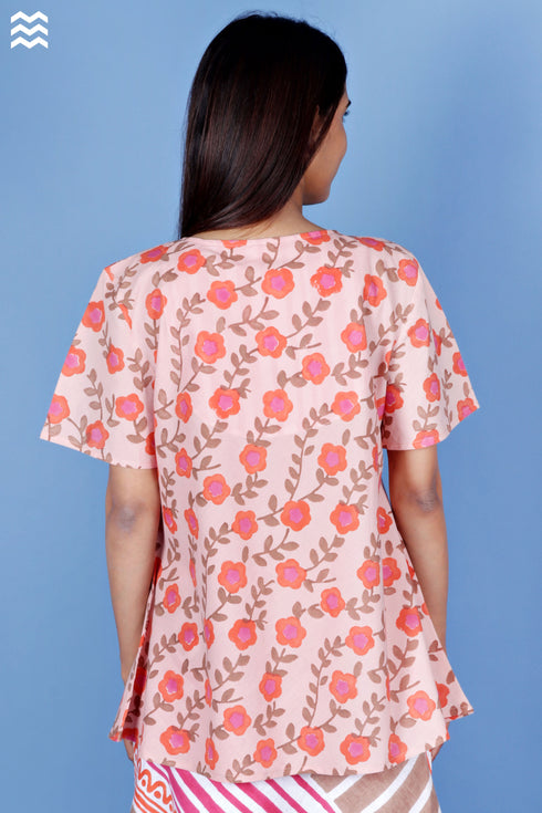 Cambric Cotton Top in Floral Block Print