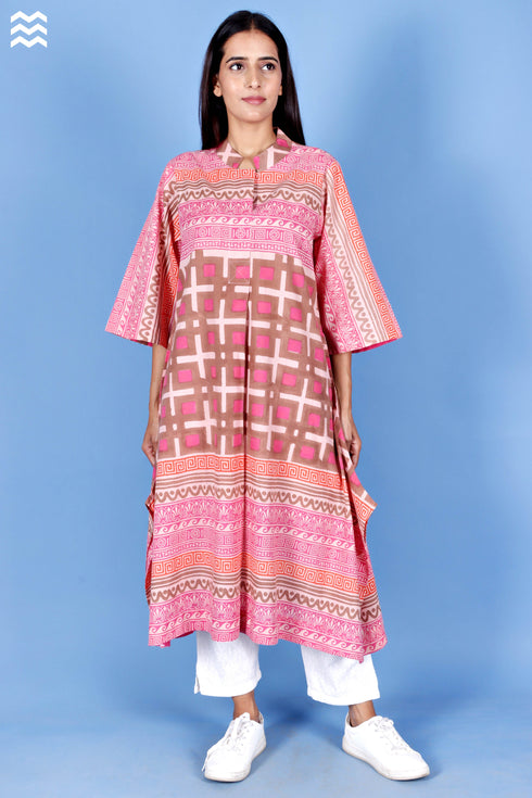 Cambric Cotton Mai Tai Top In Graphic Block Print