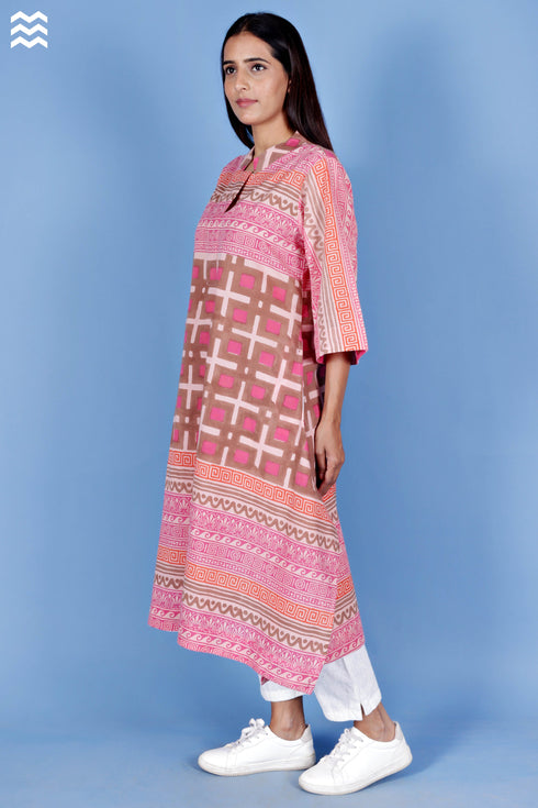 Cambric Cotton Mai Tai Top In Graphic Block Print