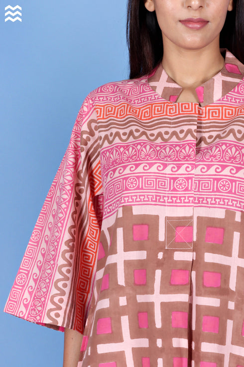 Cambric Cotton Mai Tai Top In Graphic Block Print