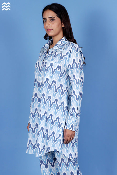 Slub Cotton Boyfriend Shirt In Block Print