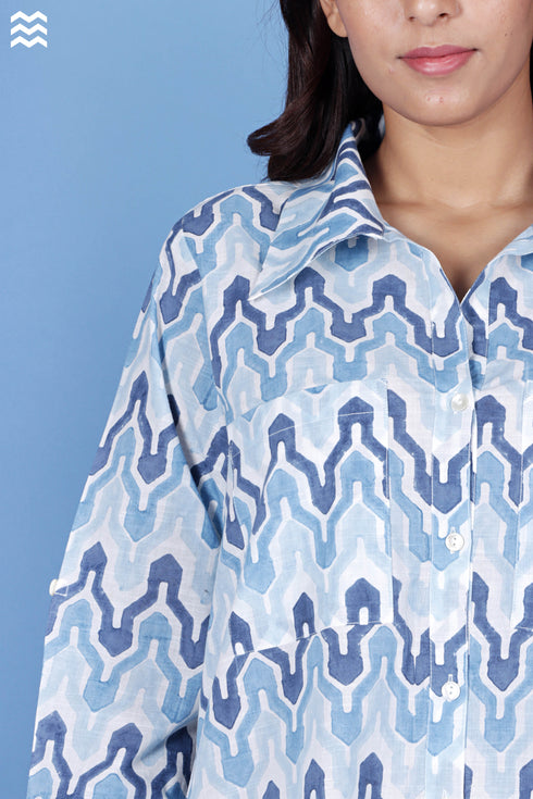 Slub Cotton Boyfriend Shirt In Block Print