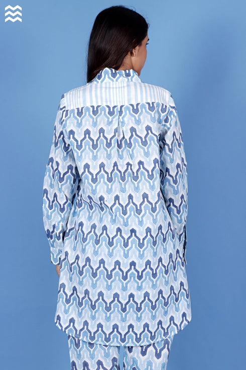 Slub Cotton Boyfriend Shirt In Block Print