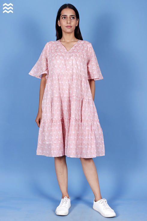 Mulmul Cotton Runway Dress In Block Print