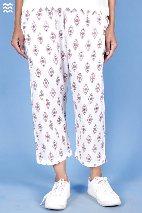 Cambric Cotton Rose Pant In Block Print