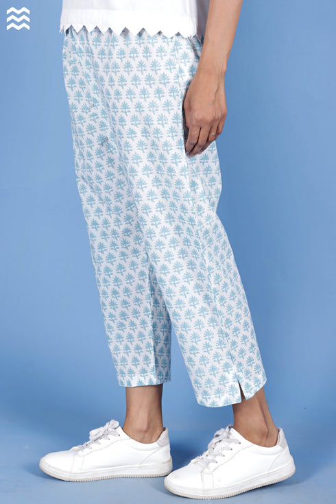 Cambric Cotton Rose Pant In Block Print