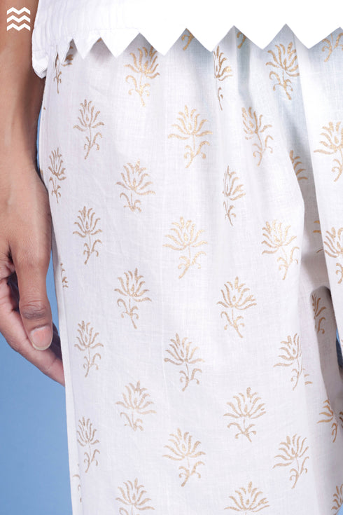 Cambric Cotton Rose Pant In Gold Block Print