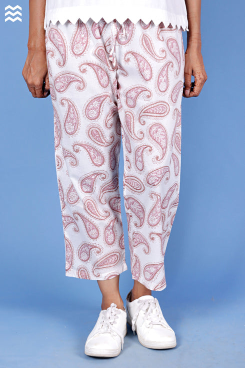 Cambric Cotton Rose Pant In Block Print