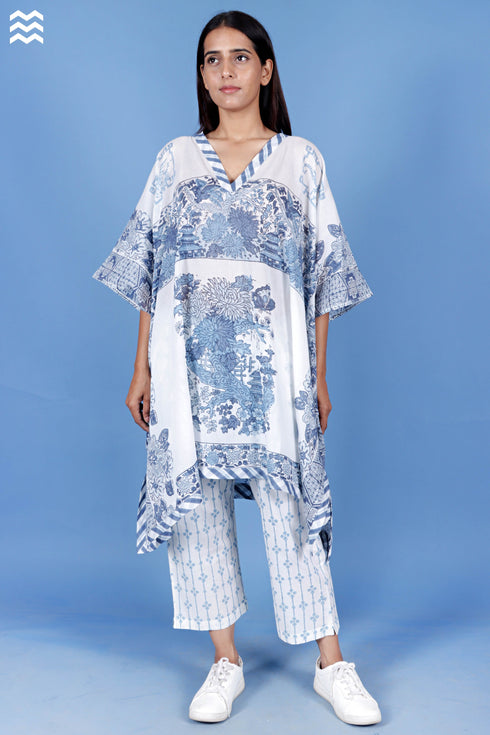 Mulmul Cotton Short Caftan In Block Print