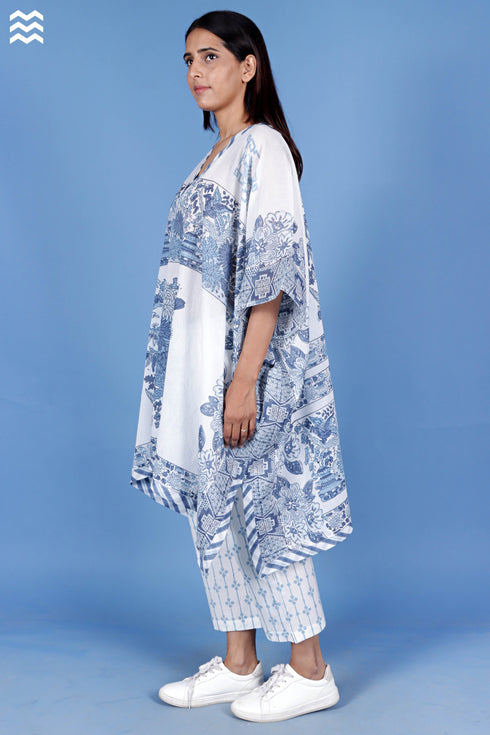 Mulmul Cotton Short Caftan In Block Print