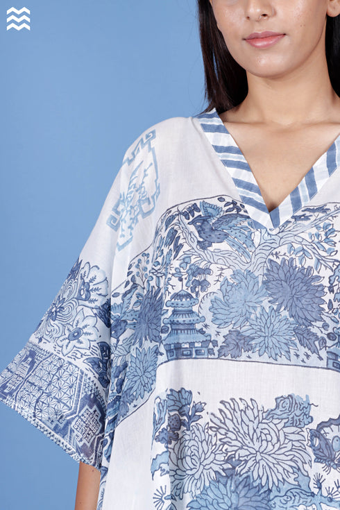 Mulmul Cotton Short Caftan In Block Print