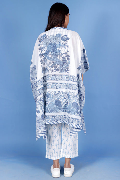 Mulmul Cotton Short Caftan In Block Print